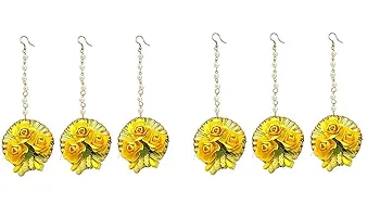 Flower Maang Tikka Jewellery Set for Wedding | Baby Shower | Haldi | Mehandi | Party in Yellow and Golden Colour for Girls and Women(Combo of 6)-thumb1