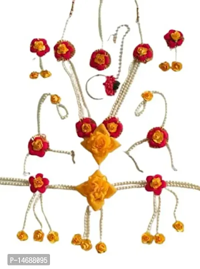 Laxmi Ethnic Paper Flower Jewellery Set for Woman/Girls, Colour Yellow with Dark Pink Pack of 1-thumb0