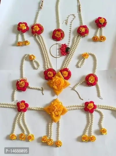 Laxmi Ethnic Paper Flower Jewellery Set for Woman/Girls, Colour Yellow with Dark Pink Pack of 1-thumb3