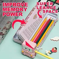 School Bus Pencil Box (Pink Color) Geometry Box with Sharpener Cartoon Printed Dual Compartment Space Bus AE-thumb3