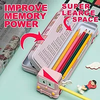 School Bus Pencil Box (Pink Color) Geometry Box with Sharpener Cartoon Printed Dual Compartment Space Bus AB-thumb3