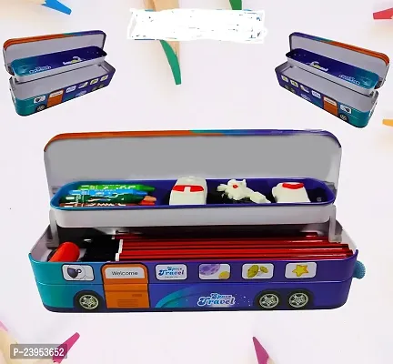 Bus Shape Pencil Box with Wheel Pull and Move Pencil Box (Space Travel Blue)-thumb2