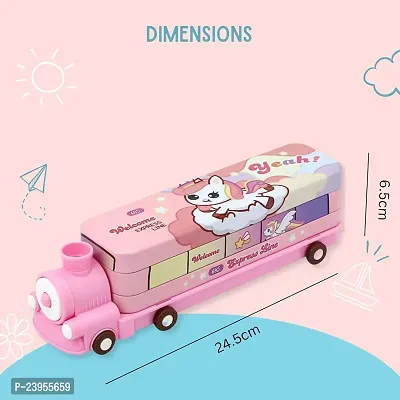 Cartoon Printed Engine Compass Metal Pencil Box Geometry with Moving Tyres and Sharpener Compass Box (Engine Compass Pink)-thumb4