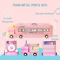 Cartoon Printed Engine Compass Metal Pencil Box Geometry with Moving Tyres and Sharpener Compass Box (Engine Compass Blue)-thumb2