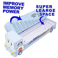 School Bus Pencil Box (Blue Color) Geometry Box with Sharpener Cartoon Printed Dual Compartment Space Bus-thumb1