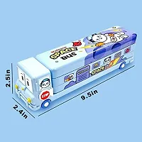 School Bus Pencil Box (Blue Color) Geometry Box with Sharpener Cartoon Printed Dual Compartment Space Bus-thumb2
