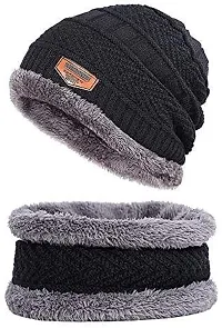Classic Woolen Solid Beanie Cap with Neck Warmer for Unisex-thumb4