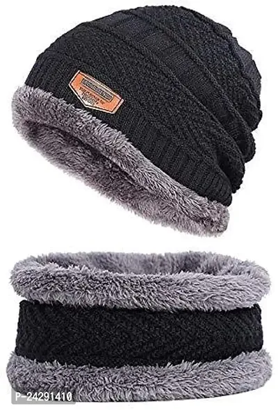 Classic Woolen Solid Beanie Cap with Neck Warmer for Unisex-thumb5