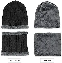 Classic Woolen Solid Beanie Cap with Neck Warmer for Unisex-thumb1