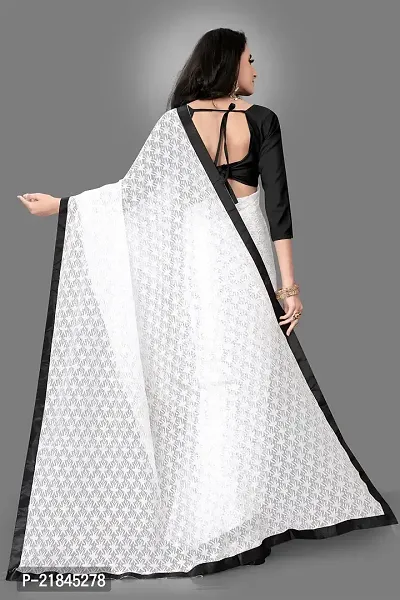 Women's Pure Lichi Silk Jacquard Pattu Designer Heavy Silk Saree With UnStiched Blouse (Black and White)
