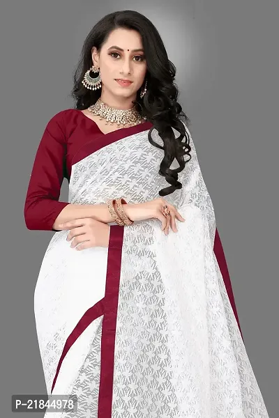 Women's Pure Lichi Silk Jacquard Pattu Designer Heavy Silk Saree With UnStiched Blouse (White  Maroon)-thumb3