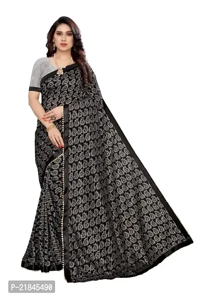 Women's Pure Lichi Silk Jacquard Pattu Designer Heavy Silk Saree With UnStiched Blouse Black Patterned (Pattern 5)
