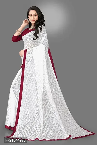Women's Pure Lichi Silk Jacquard Pattu Designer Heavy Silk Saree With UnStiched Blouse (White  Maroon)-thumb5