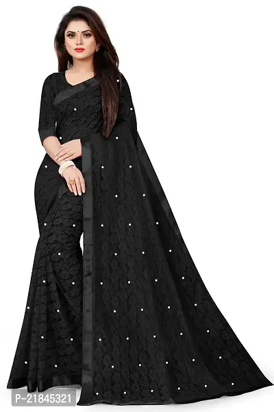 Women's Pure Lichi Silk Jacquard Pattu Designer Heavy Silk Saree With UnStiched Blouse (Black Dotted)
