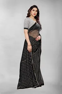 Women's Pure Lichi Silk Jacquard Pattu Designer Heavy Silk Saree With UnStiched Blouse Black Patterned (Pattern 4)-thumb1
