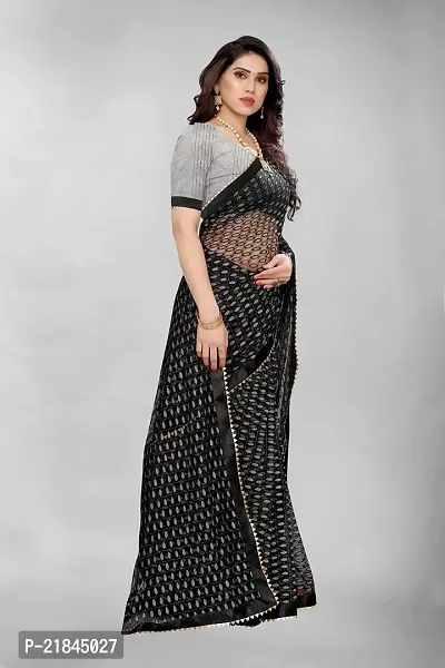 Women's Pure Lichi Silk Jacquard Pattu Designer Heavy Silk Saree With UnStiched Blouse Black Patterned (Pattern 4)-thumb2