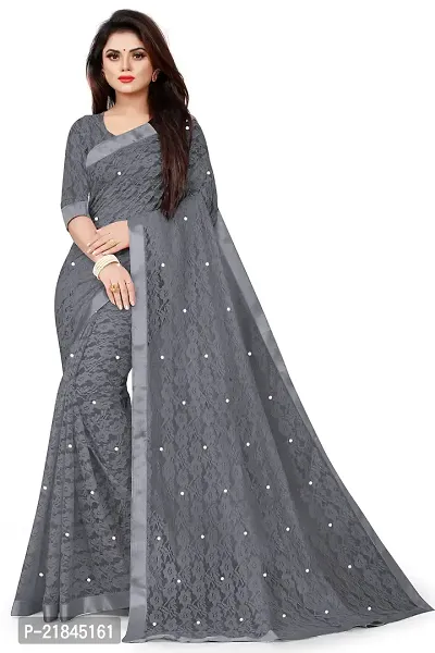 Women's Pure Lichi Silk Jacquard Pattu Designer Heavy Silk Saree With UnStiched Blouse (Grey)