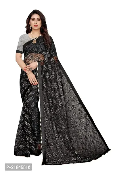 Women's Pure Lichi Silk Jacquard Pattu Designer Heavy Silk Saree With UnStiched Blouse Black Patterned (Pattern 2)