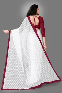 Women's Pure Lichi Silk Jacquard Pattu Designer Heavy Silk Saree With UnStiched Blouse (White  Maroon)-thumb1