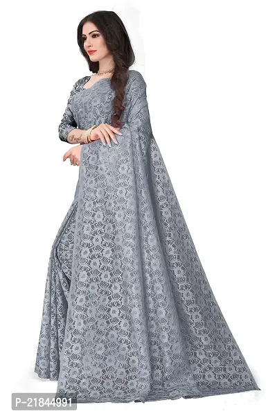 Women's Pure Lichi Silk Jacquard Pattu Designer Heavy Silk Saree With Un-Stiched Blouse (Grey)-thumb0