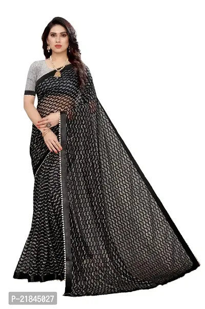 Women's Pure Lichi Silk Jacquard Pattu Designer Heavy Silk Saree With UnStiched Blouse Black Patterned (Pattern 4)-thumb0