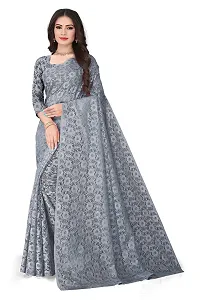 Women's Pure Lichi Silk Jacquard Pattu Designer Heavy Silk Saree With Un-Stiched Blouse (Grey)-thumb3