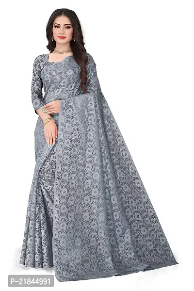 Women's Pure Lichi Silk Jacquard Pattu Designer Heavy Silk Saree With Un-Stiched Blouse (Grey)-thumb4