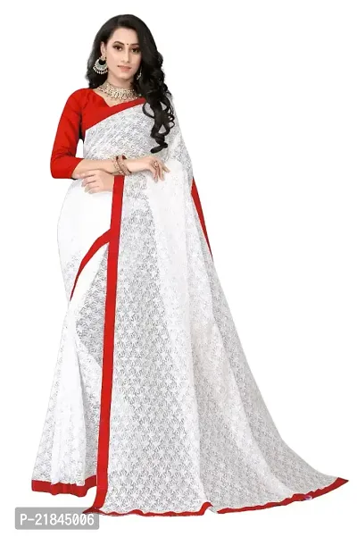 Women's Pure Lichi Silk Jacquard Pattu Designer Heavy Silk Saree With UnStiched Blouse (White  Red)