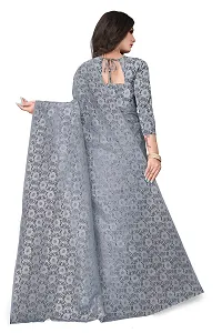 Women's Pure Lichi Silk Jacquard Pattu Designer Heavy Silk Saree With Un-Stiched Blouse (Grey)-thumb1