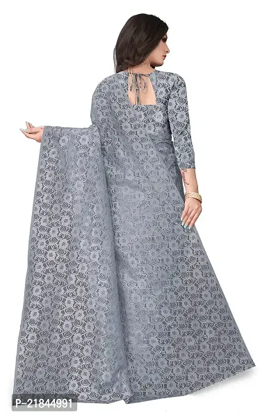 Women's Pure Lichi Silk Jacquard Pattu Designer Heavy Silk Saree With Un-Stiched Blouse (Grey)-thumb2