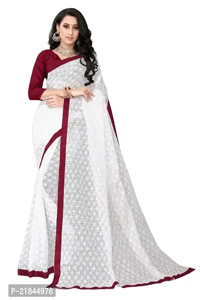 Women's Pure Lichi Silk Jacquard Pattu Designer Heavy Silk Saree With UnStiched Blouse (White  Maroon)-thumb0
