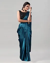 Beautiful Blue Satin Solid Saree For Women-thumb1