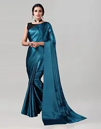 Beautiful Blue Satin Solid Saree For Women-thumb4