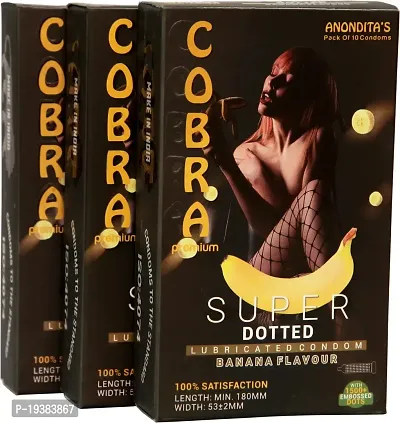 Cobra Premium -Super Dotted Banana Flavoured Condoms For Men (Lubricated Condom) (10Pc in Each Wallet, Pack of 3)