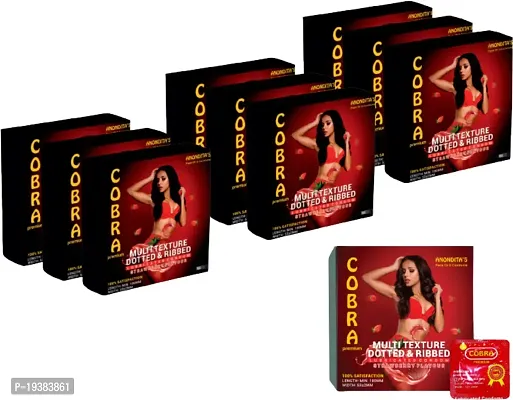 Cobra Premium - Multi Texture Dotted  Ribbed (Lubricated Condom) Strawberry Flavour (3Pcs in Each Wallet, Pack of 10)