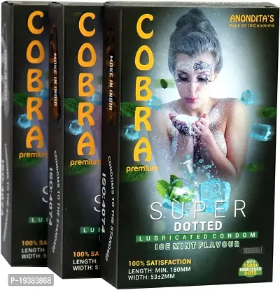 Cobra Premium - Super Dotted (Lubricated Condom) Ice Mint Flavour (10Pc in Each Wallet, Pack of 3)