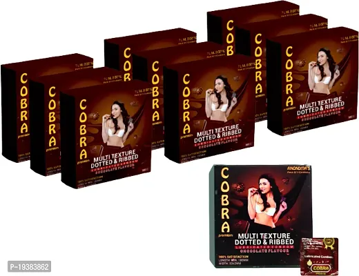 Cobra Premium - Multi Texture Dotted  Ribbed (Lubricated Condom) Chocolate Flavour (3Pcs in Each Wallet, Pack of 10)