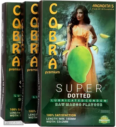 Cobra Premium -Super Dotted Raw Mango Flavoured Condoms For Men (Lubricated Condom) (10Pc in Each Wallet, Pack of 3)