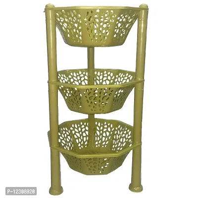 Multipurpose Basket Stand Rack 3 Layer Multipurpose for office & kitchen Basket Stand Rack pink Fruits Vegetables Stationary (Plastic Diagonal star Kitchen Stand 3 Tier Rack Foldable) (Yellow)