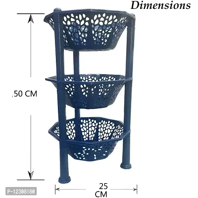 Multipurpose Basket Stand Rack 3 Layer Multipurpose for office & kitchen Basket Stand Rack pink Fruits Vegetables Stationary (Plastic Diagonal star Kitchen Stand 3 Tier Rack Foldable) (Blue)-thumb3