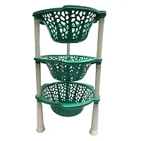 SKYLII Multipurpose Basket Stand Rack for Office Use, Home, Kitchen Rack Stand organizer 3 TIER Fruits/Vegetables Kitchen Rack 3 layer round sun design (Plastic, Green, Foldable)-thumb4