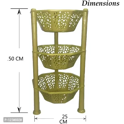 Multipurpose Basket Stand Rack 3 Layer Multipurpose for office & kitchen Basket Stand Rack pink Fruits Vegetables Stationary (Plastic Diagonal star Kitchen Stand 3 Tier Rack Foldable) (Yellow)-thumb2