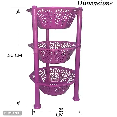 Multipurpose Basket Stand Rack 3 Layer Multipurpose for office & kitchen Basket Stand Rack pink Fruits Vegetables Stationary (Plastic Diagonal star Kitchen Stand 3 Tier Rack Foldable) (Pink)-thumb3