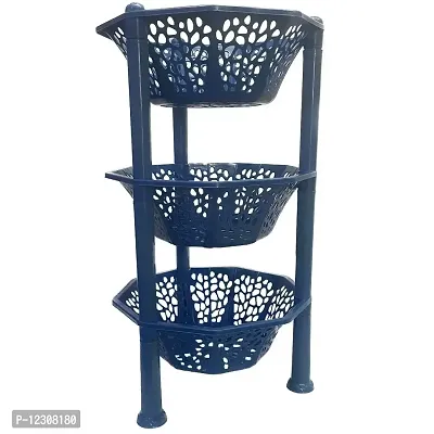 Multipurpose Basket Stand Rack 3 Layer Multipurpose for office & kitchen Basket Stand Rack pink Fruits Vegetables Stationary (Plastic Diagonal star Kitchen Stand 3 Tier Rack Foldable) (Blue)