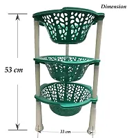 SKYLII Multipurpose Basket Stand Rack for Office Use, Home, Kitchen Rack Stand organizer 3 TIER Fruits/Vegetables Kitchen Rack 3 layer round sun design (Plastic, Green, Foldable)-thumb1