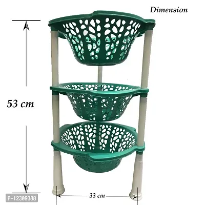 SKYLII Multipurpose Basket Stand Rack for Office Use, Home, Kitchen Rack Stand organizer 3 TIER Fruits/Vegetables Kitchen Rack 3 layer round sun design (Plastic, Green, Foldable)-thumb2