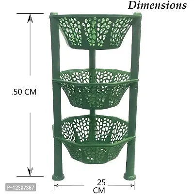 Multipurpose Basket Stand Rack 3 Layer Multipurpose for office & kitchen Basket Stand Rack pink Fruits Vegetables Stationary (Plastic Diagonal star Kitchen Stand 3 Tier Rack Foldable) (Green)-thumb2