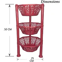 Multipurpose Basket Stand Rack 3 Layer Multipurpose for office & kitchen Basket Stand Rack pink Fruits Vegetables Stationary (Plastic Diagonal star Kitchen Stand 3 Tier Rack Foldable) (Red)-thumb1