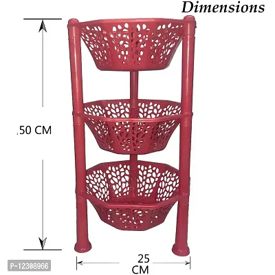 Multipurpose Basket Stand Rack 3 Layer Multipurpose for office & kitchen Basket Stand Rack pink Fruits Vegetables Stationary (Plastic Diagonal star Kitchen Stand 3 Tier Rack Foldable) (Red)-thumb2