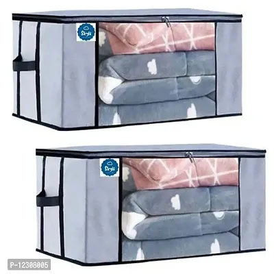 SKYLII Underbed Storage Bag Storage Organizer Blanket Storage Bag for Wardrobe Organizer Blanket Cover with a large Transparent Window and Side Handles set of 2 Pc Grey